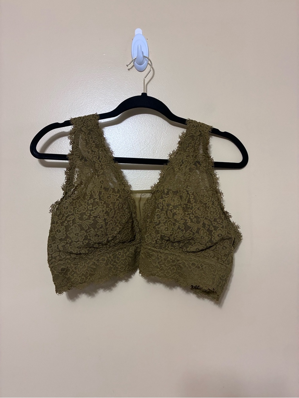 Aerie Eyelash Lace Plunge Bralette Floral Lace Womens XL Olive Green